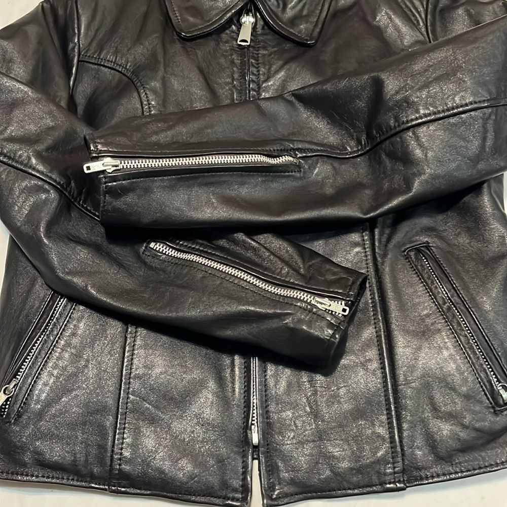Vintage Espirt Black 100% Leather Bomber Motorcycle Jacket Small - Picture 4 of 10